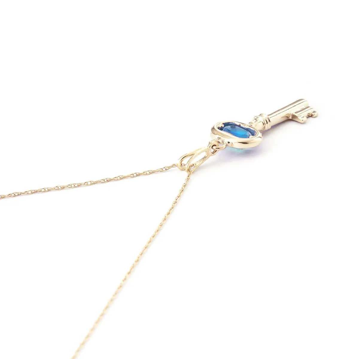 0.5 Carat 14K Solid Yellow Gold Key Charm Necklace Blue Topaz