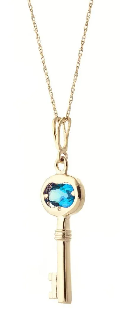 0.5 Carat 14K Solid Yellow Gold Key Charm Necklace Blue Topaz