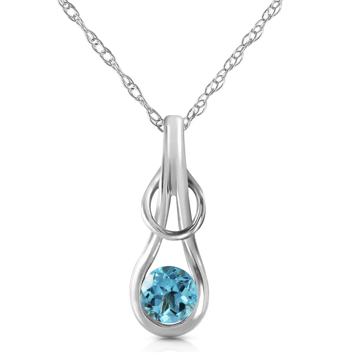 0.65 Carat 14K Solid White Gold Wish Hard Blue Topaz Necklace