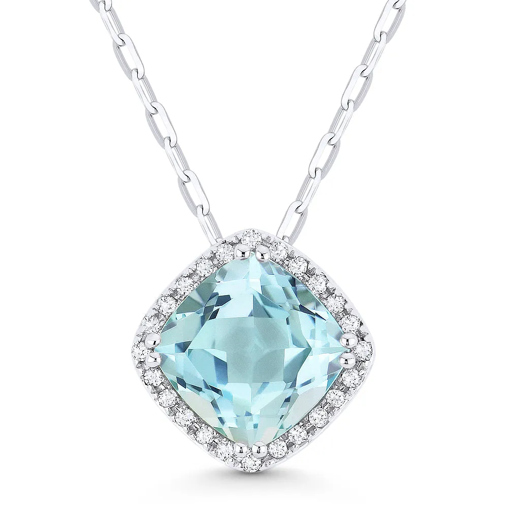 0.80Ct Blue Topaz 16"pendant Necklace In 14K White Gold