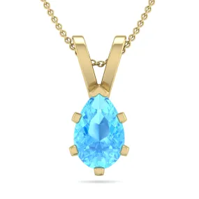 1 Carat Pear Shape Topaz Necklace In 14K Yellow Gold Over Sterling Silver