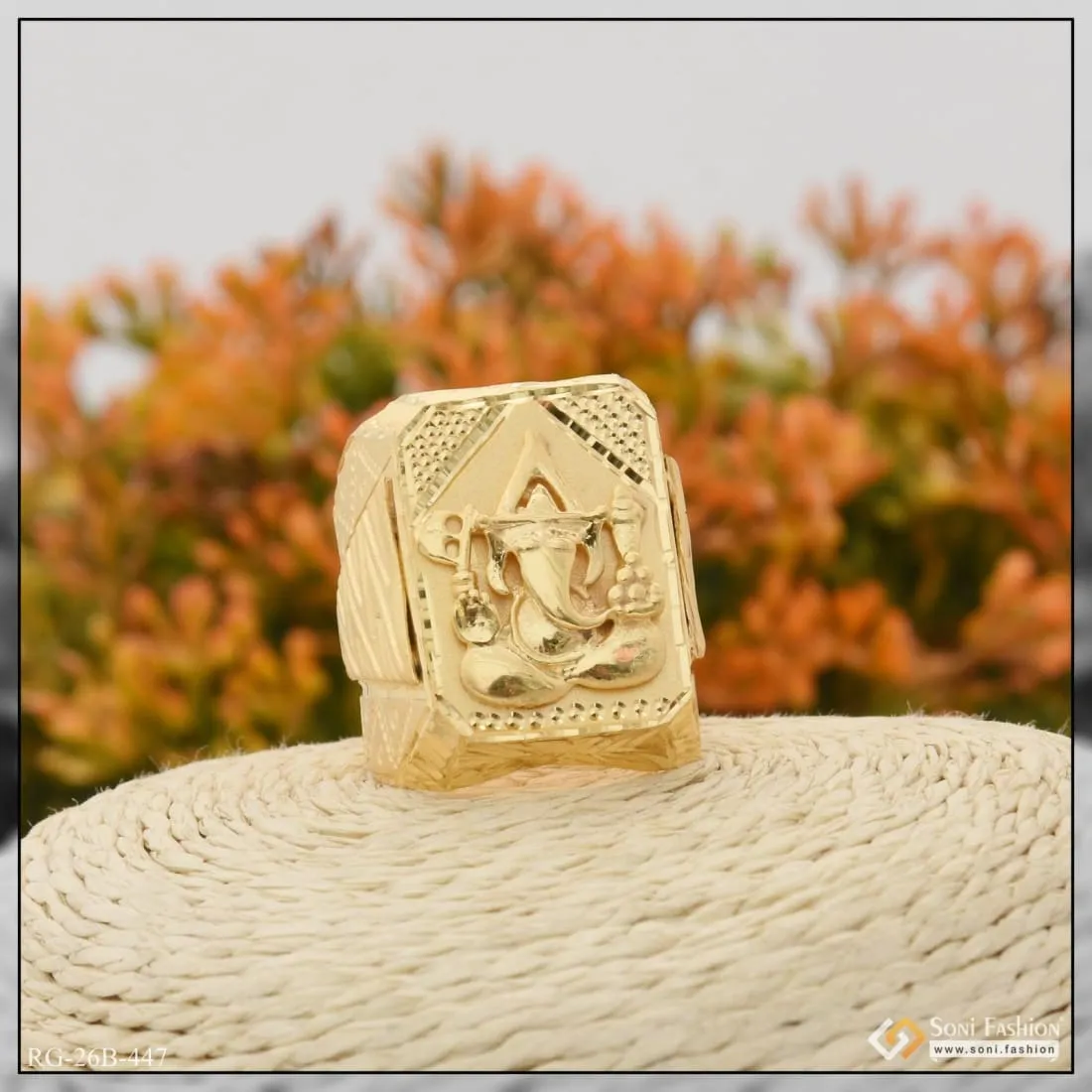 1 Gram Gold Plated Ganesha Fancy Design High-Quality Ring for Men - Style B447