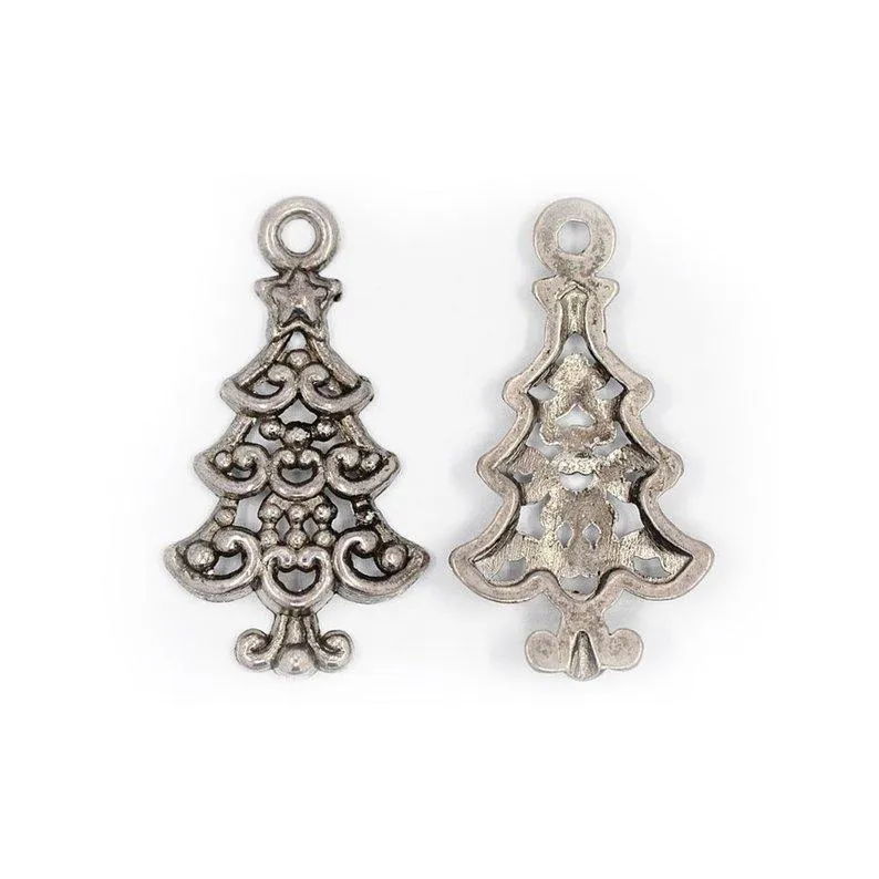 10 Pcs Tibetan Silver Filigree Christmas Tree 24X13.5mm Charms Pendants