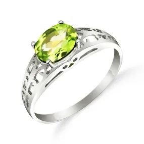 1.15 Carat 14K Solid White Gold Filigree Ring Natural Peridot