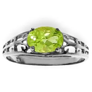 1.15 Carat 14K Solid White Gold Filigree Ring Natural Peridot