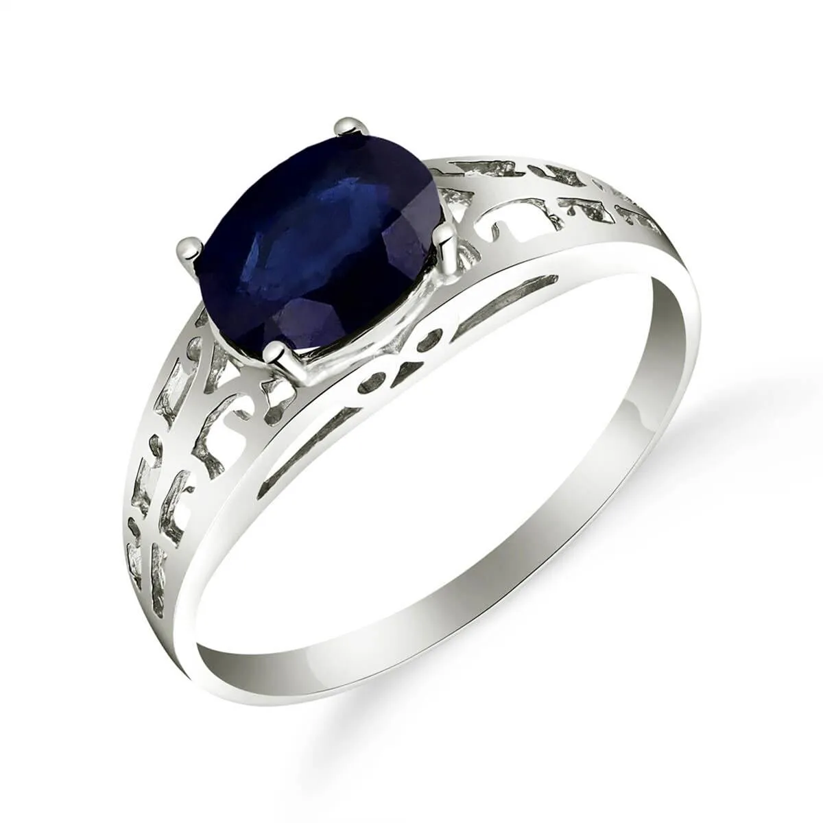 1.15 Carat 14K Solid White Gold Filigree Ring Natural Sapphire