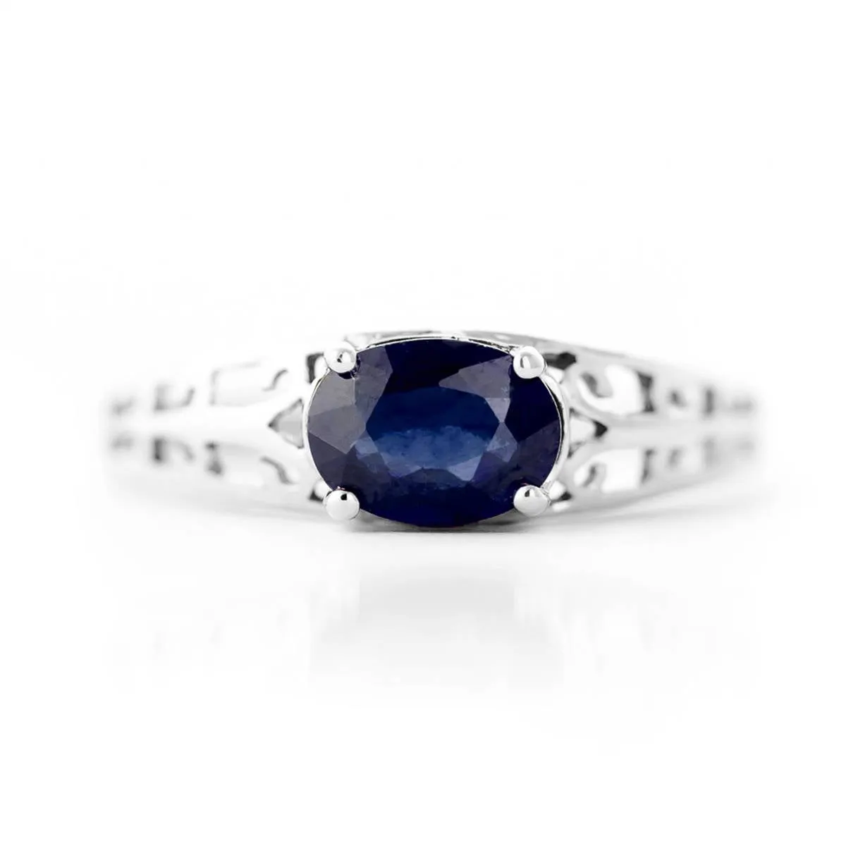 1.15 Carat 14K Solid White Gold Filigree Ring Natural Sapphire