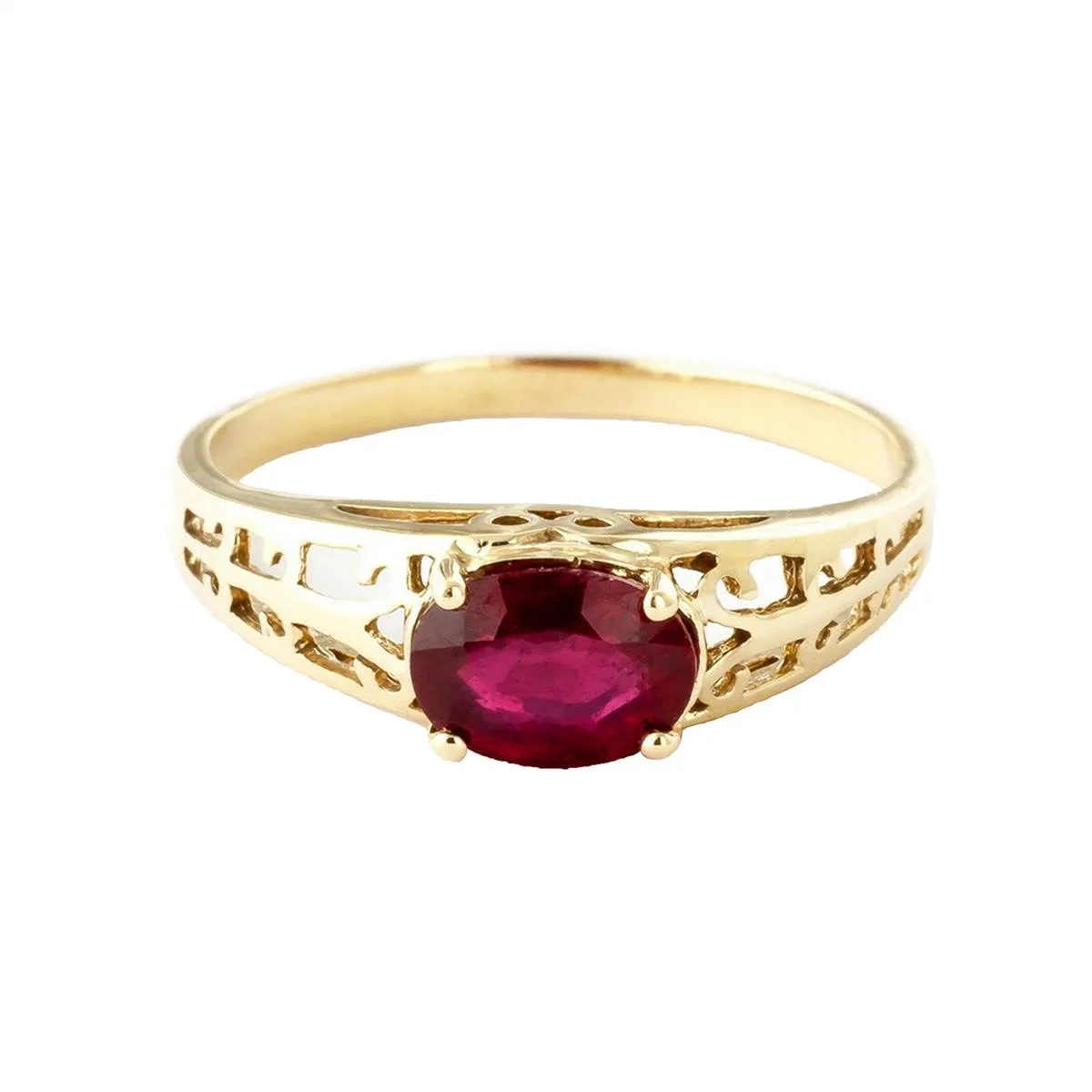 1.15 Carat 14K Solid Yellow Gold Filigree Ring Natural Ruby