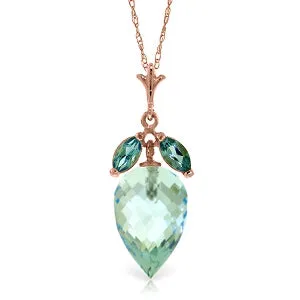 11.75 Carat 14K Solid Rose Gold Necklace Pointy Briolette Blue Topaz