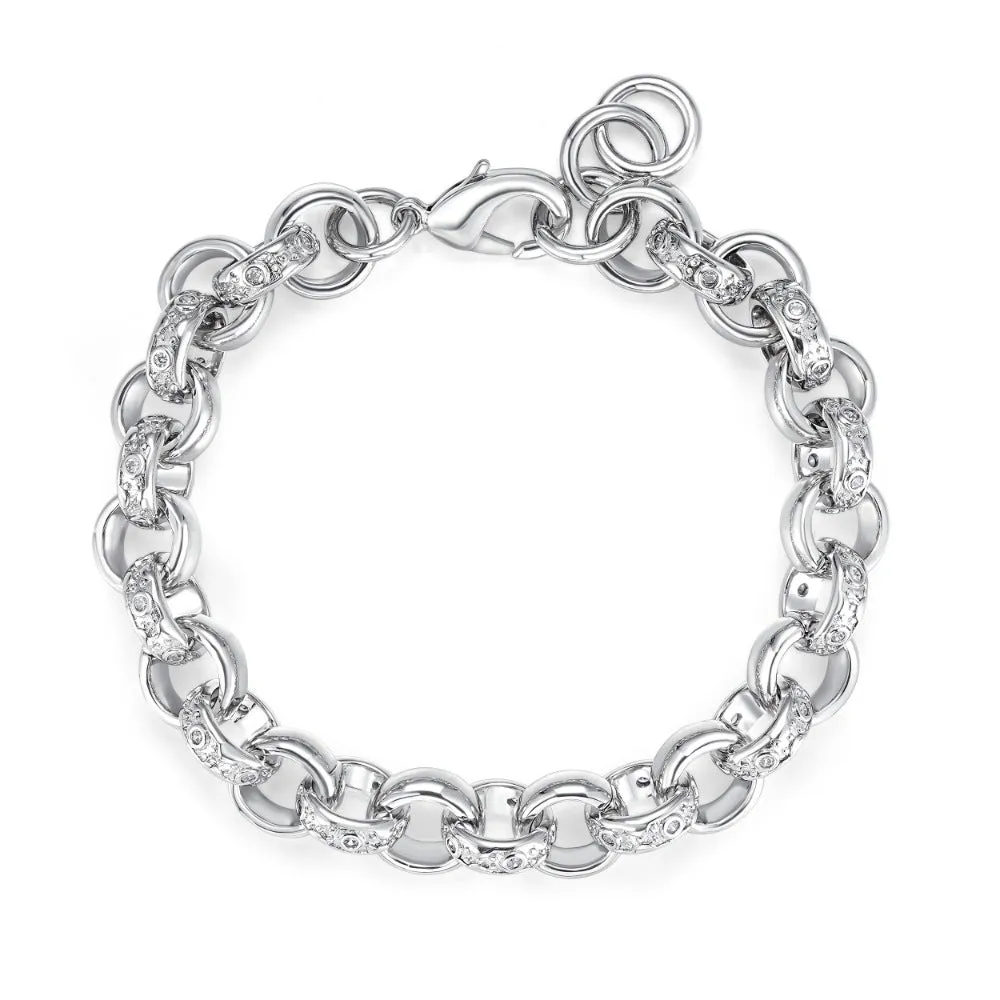 12mm Silver Crystal Pattern Belcher Bracelet 8 Inches