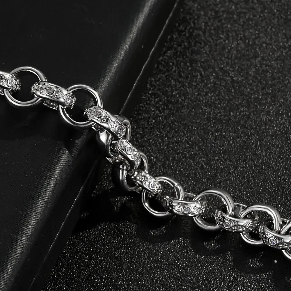 12mm Silver Crystal Pattern Belcher Bracelet 8 Inches