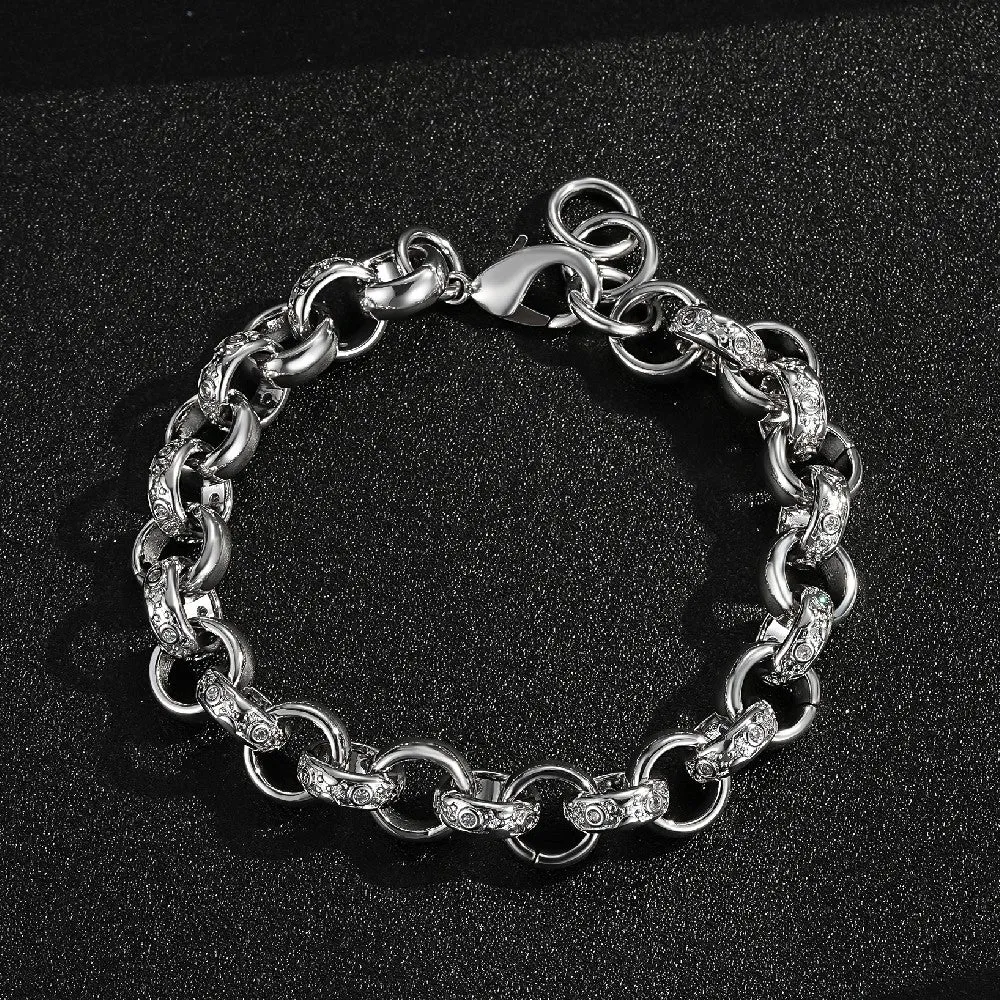 12mm Silver Crystal Pattern Belcher Bracelet 8 Inches