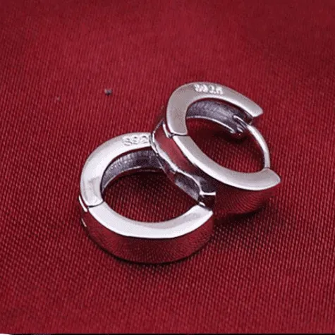 12mm Silver Huggie Hoop Earrings - For Men or Women