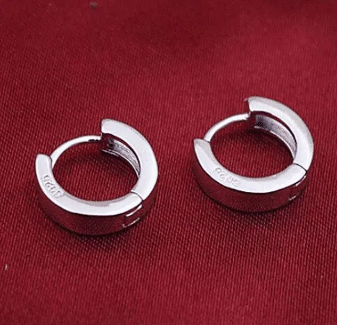 12mm Silver Huggie Hoop Earrings - For Men or Women