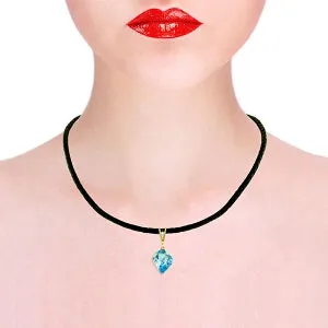 13.91 Carat 14K Solid Yellow Gold Leather Necklace Diamond Blue Topaz