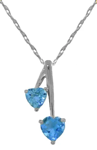 1.4 Carat 14K Solid Yellow Gold Hearts Necklace Natural Blue Topaz