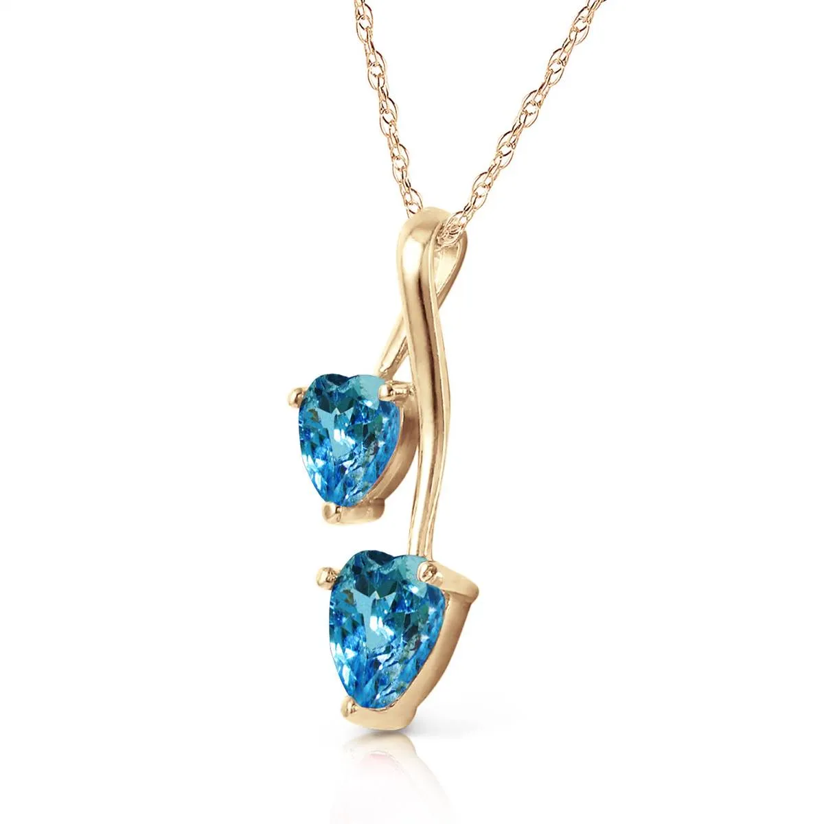 1.4 Carat 14K Solid Yellow Gold Hearts Necklace Natural Blue Topaz