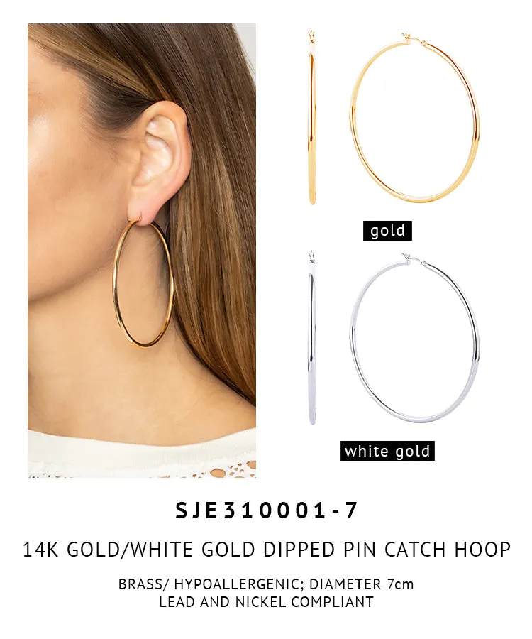 14K Gold Dipped Pin Catch Hoop