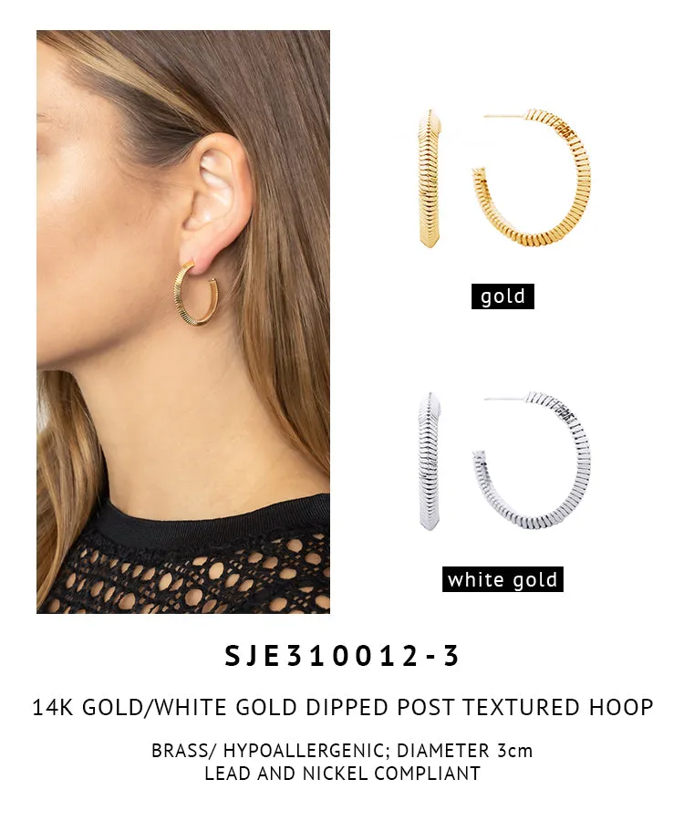 14K Gold Dipped Post Texture Hoop