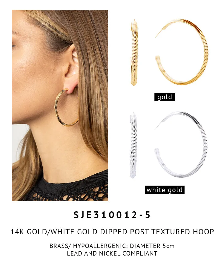 14K Gold Dipped Post Texture Hoop