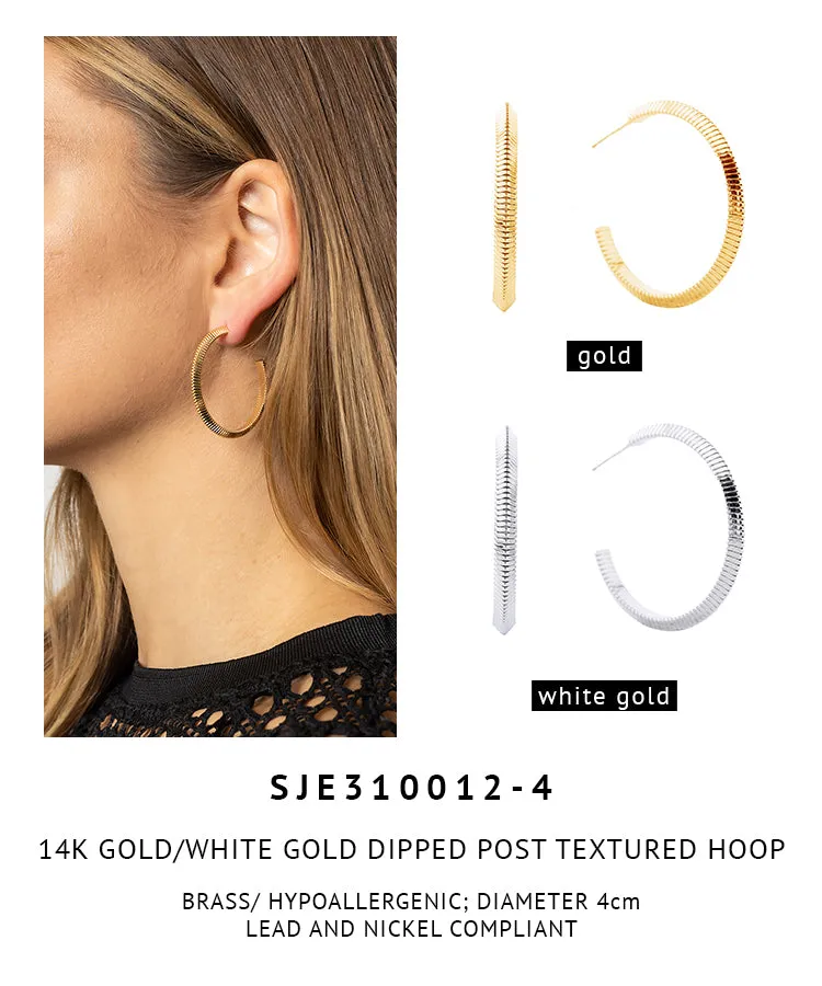 14K Gold Dipped Post Texture Hoop