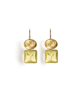 14k Gold Duo Earrings in Citrine and Lemon Quartz