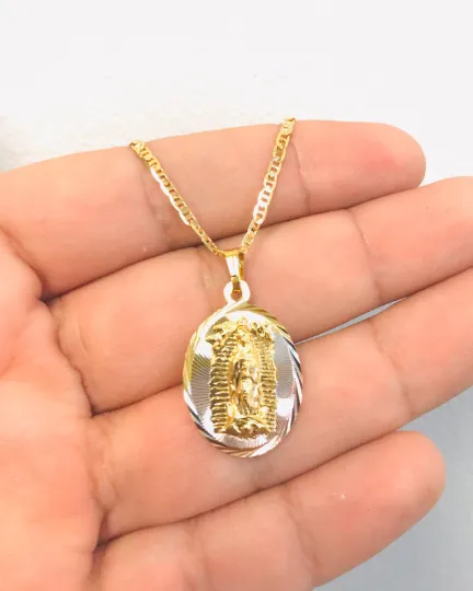 14K Gold Filled Virgen de Guadalupe Pendant 26x18mm / Virgen de Guadalupe Necklace 20" / Christmas Gift / Regalos de Navidad