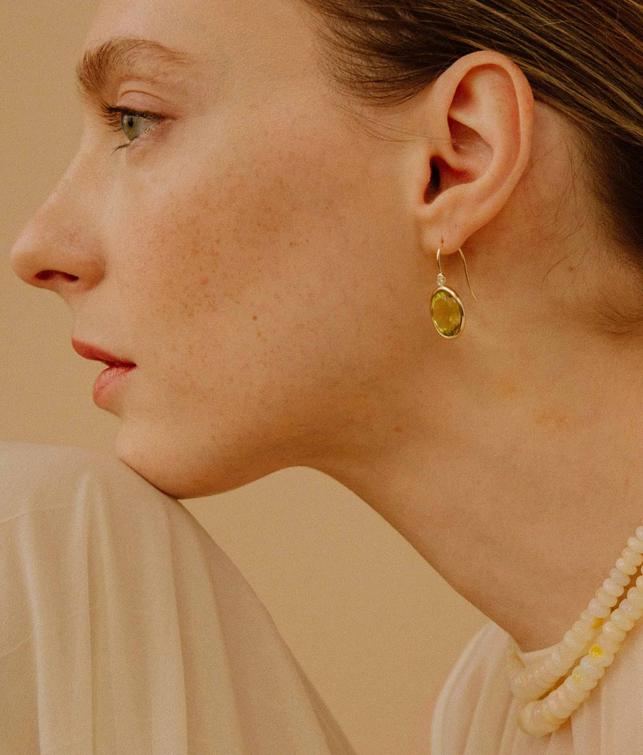 14k Gold Pool Earrings in Lemon Quartz & Diamond