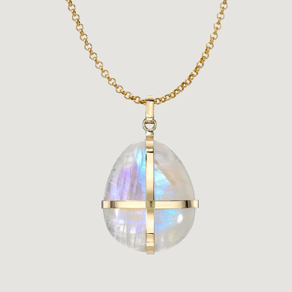 14k Rainbow Moonstone Egg Necklace