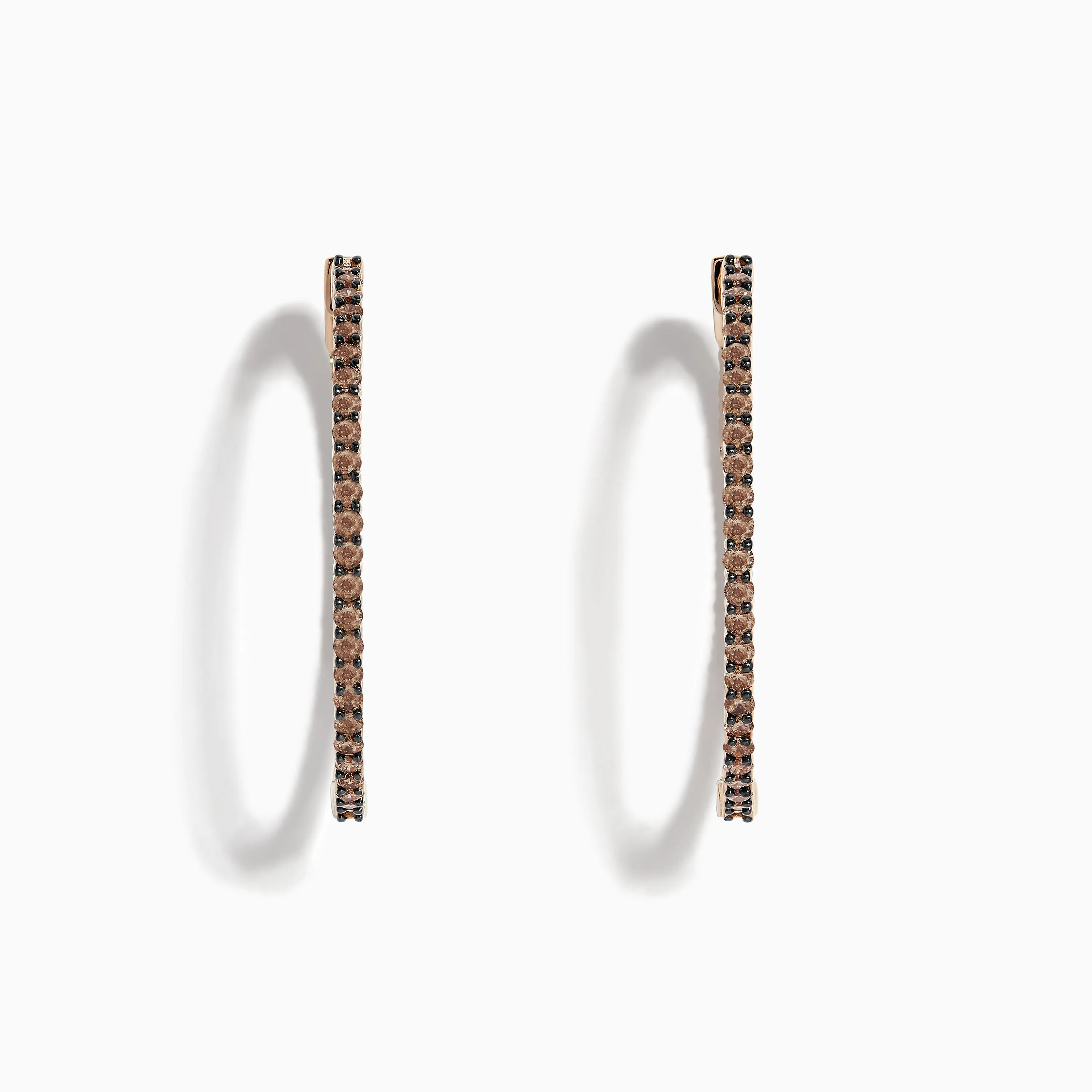 14K Rose Gold Brown Diamond Hoop Earrings 1.60 TCW