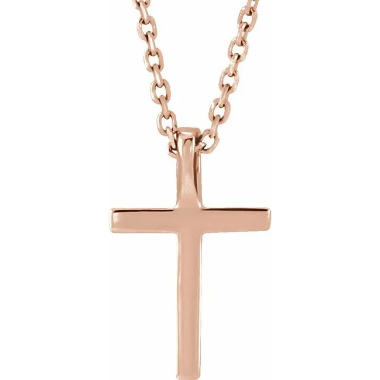 14K Rose Natural Swiss Blue Topaz Petite Cross 16" Necklace