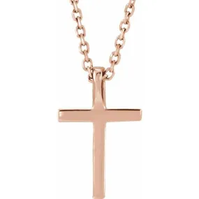 14K Rose Natural Swiss Blue Topaz Petite Cross 16" Necklace