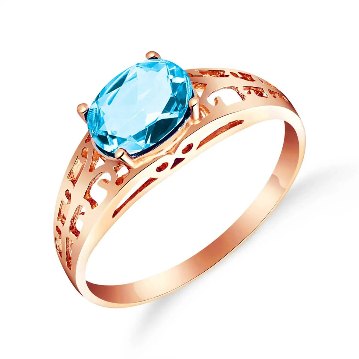 14K Solid Rose Gold Filigree Ring w/ Natural Blue Topaz