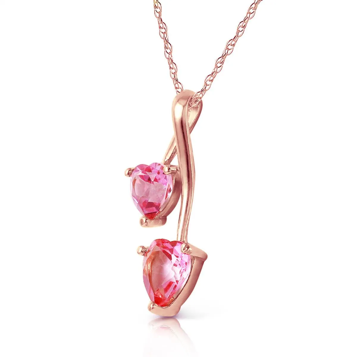 14K Solid Rose Gold Hearts Necklace w/ Natural Pink Topaz