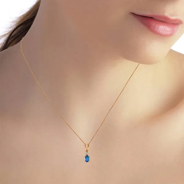 14K Solid Rose Gold Natural Diamond & Blue Topaz Necklace Certified