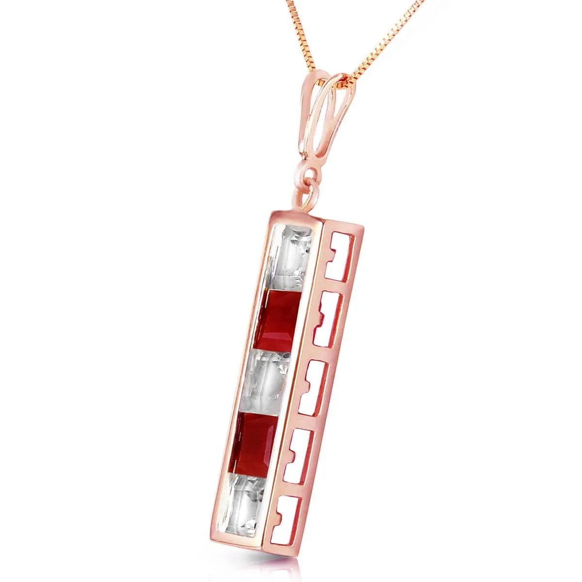 14K Solid Rose Gold Necklace w/ Natural Rose Topaz & Rubies