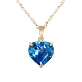 14K Solid Yellow Gold Necklace w/ Natural 10mm Heart Blue Topaz