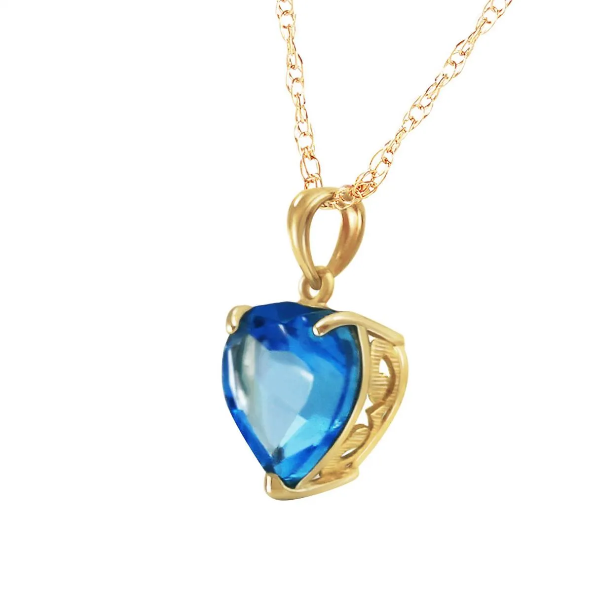 14K Solid Yellow Gold Necklace w/ Natural 10mm Heart Blue Topaz