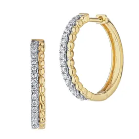 14K Two Tone Earrings Single Row Each Pave & Bubble Hoop 0.25 Ct Diamond