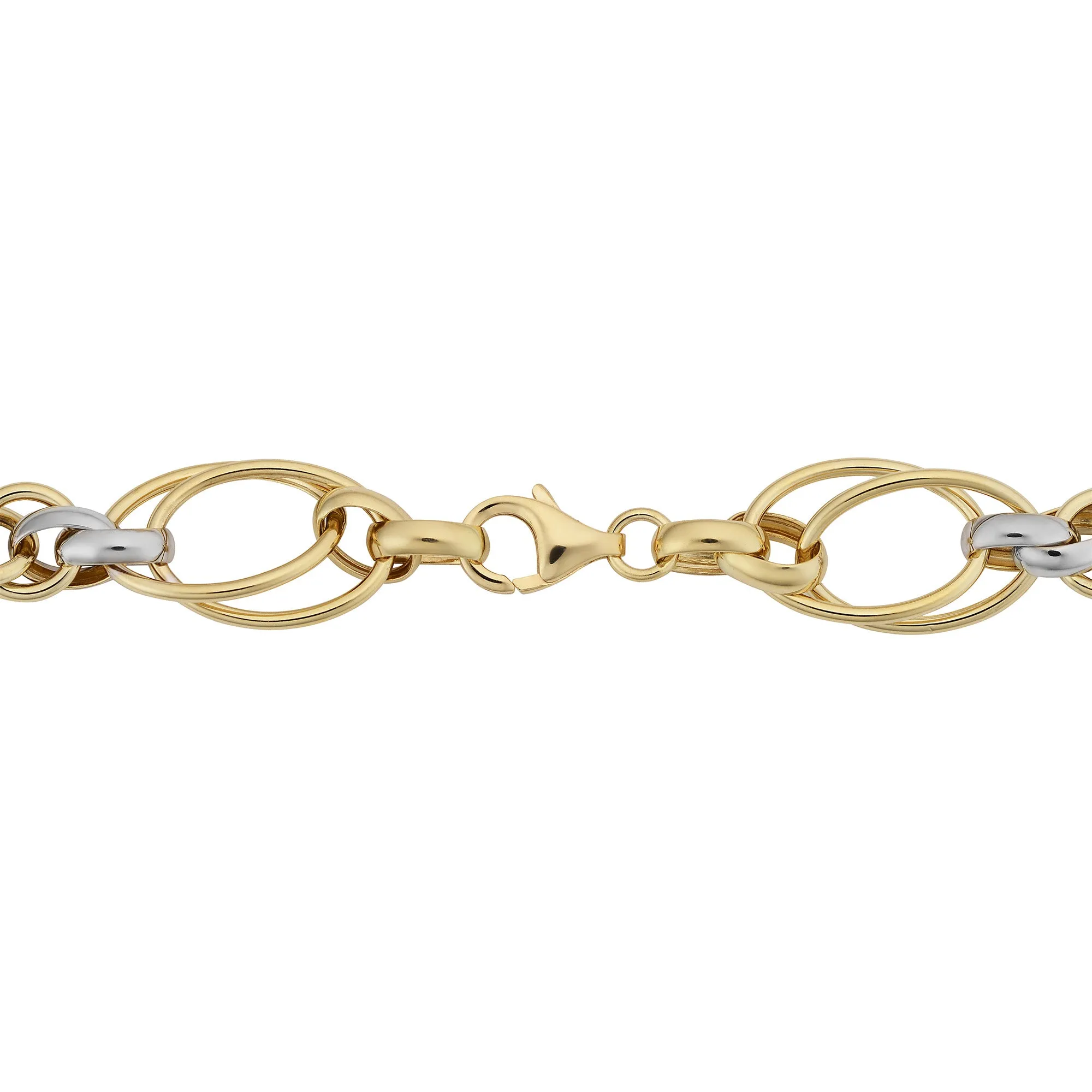 14k Two Tone Gold Double Oval Link Womens Bracelet, 7.5"