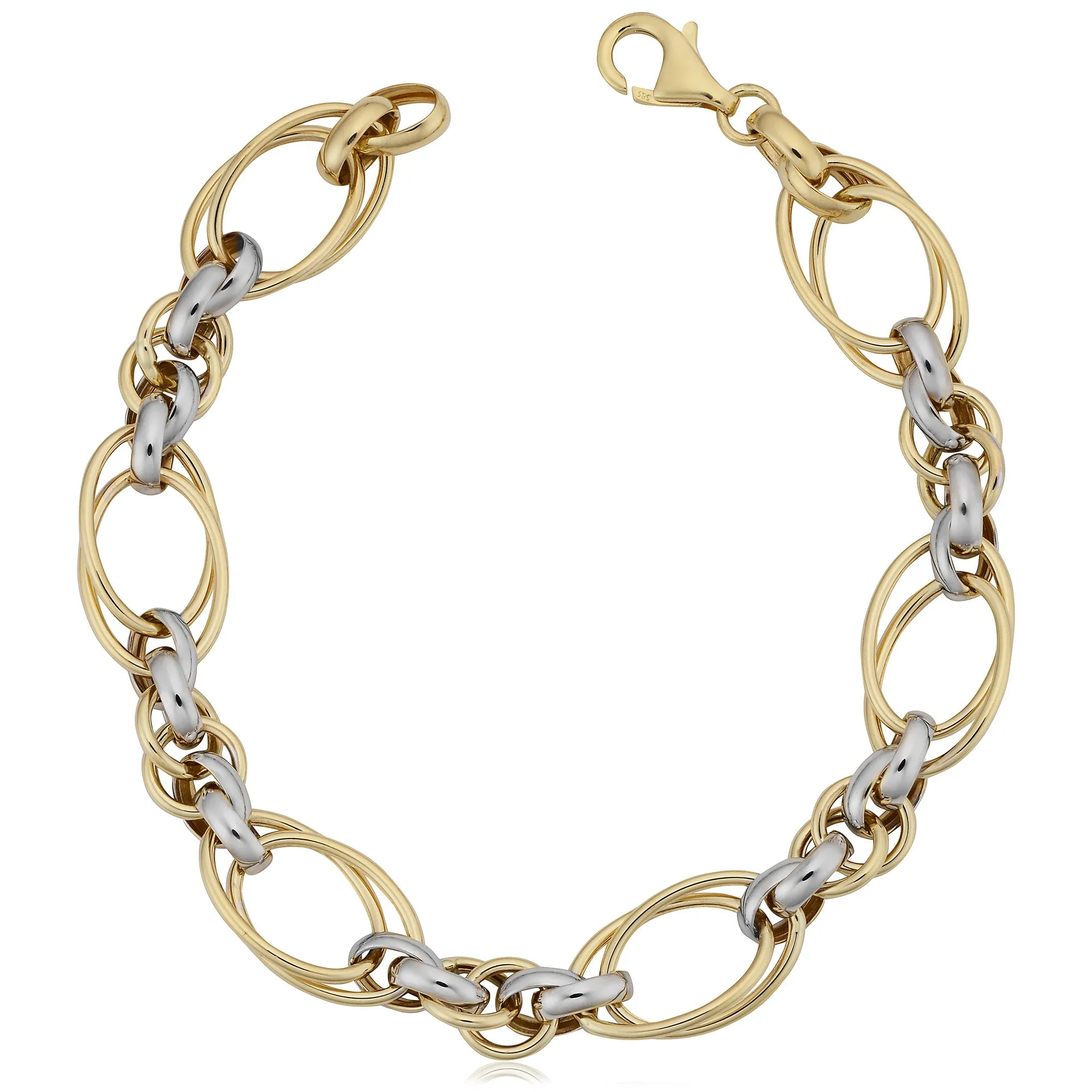 14k Two Tone Gold Double Oval Link Womens Bracelet, 7.5"