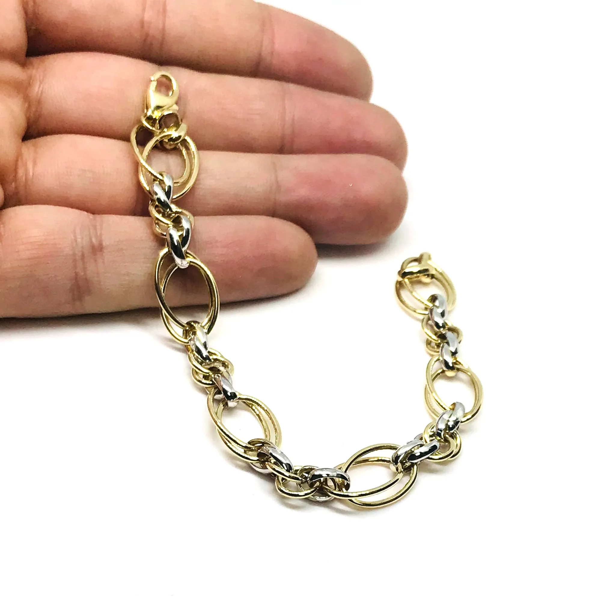 14k Two Tone Gold Double Oval Link Womens Bracelet, 7.5"