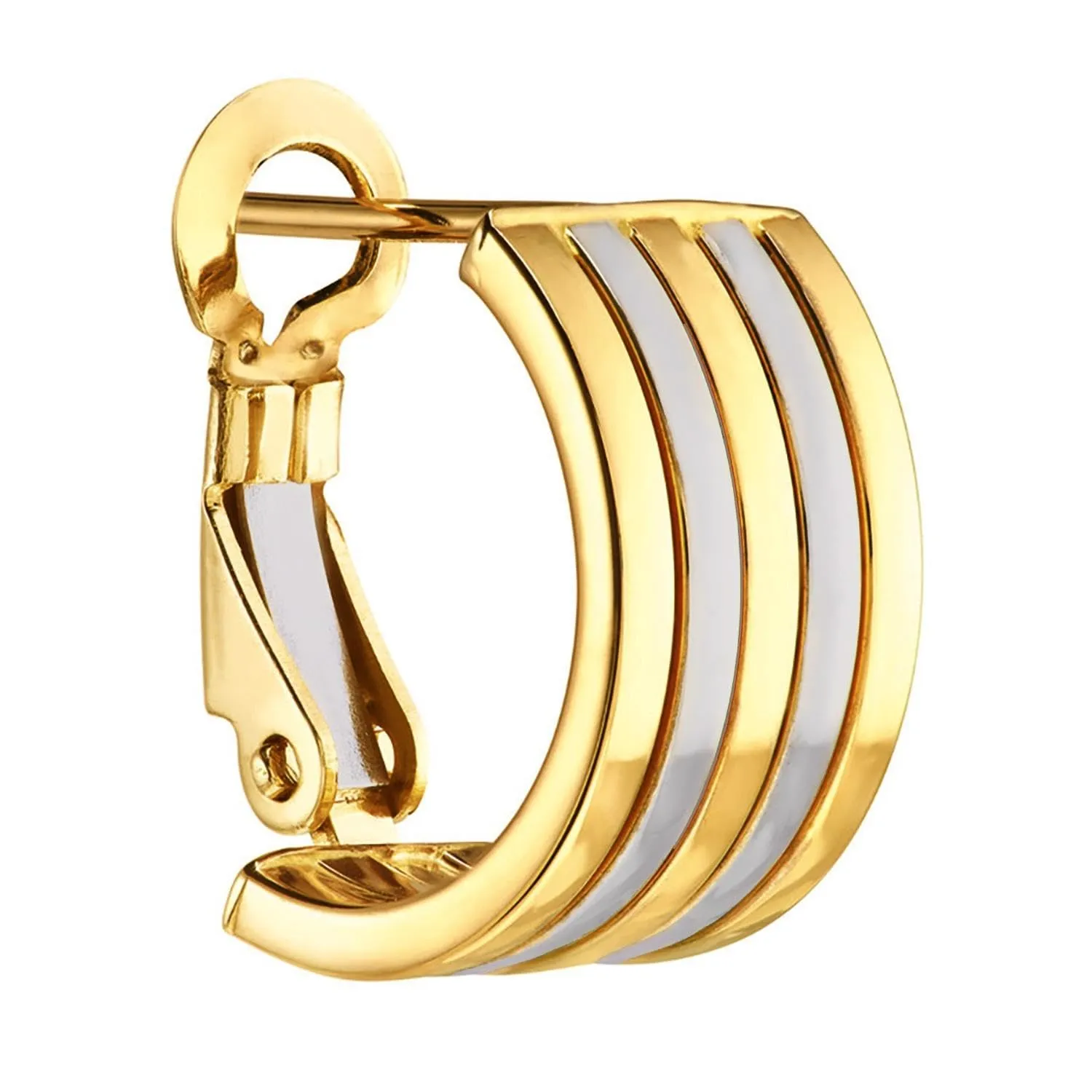 14k Two-Tone Gold Five Row Hoop Earrings with French Back