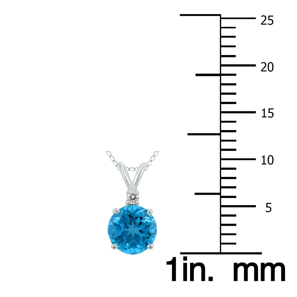 14K White Gold 5Mm Round Blue Topaz And Diamond Pendant