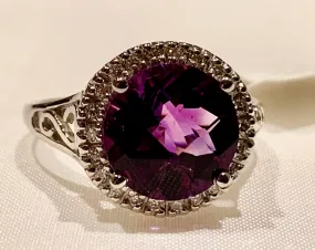 14K WHITE GOLD AMETHYST AND DIAMOND RING