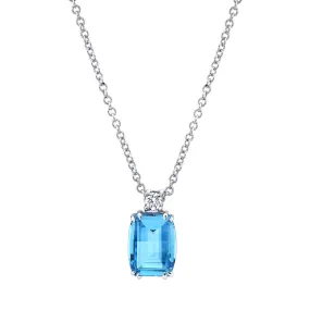 14K White Gold Blue Topaz and Diamond Pendant Necklace