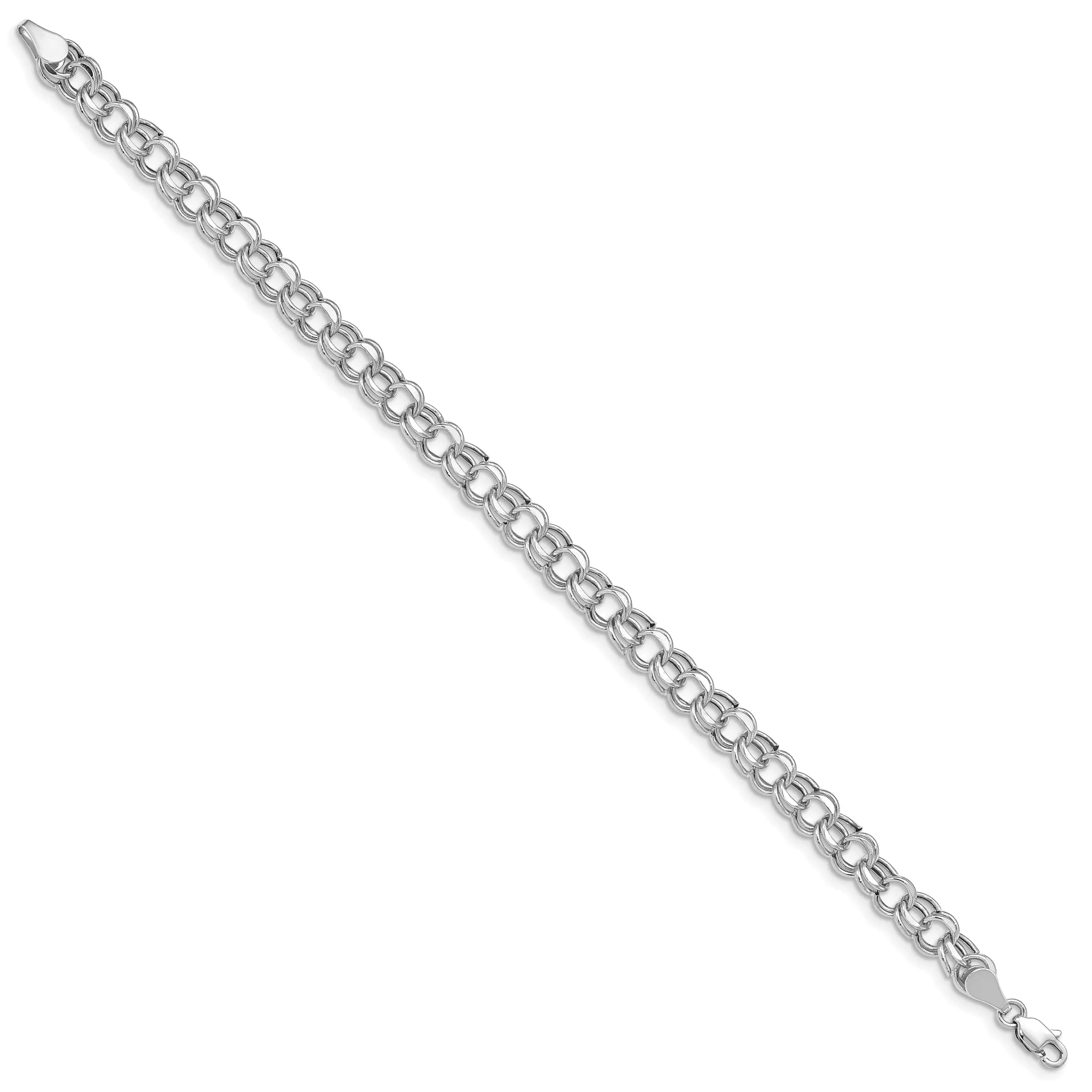 14K White Gold Charm Bracelet - 6-MM Wide, Double Link, 8.25-inch