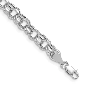 14K White Gold Charm Bracelet - 6-MM Wide, Double Link, 8.25-inch