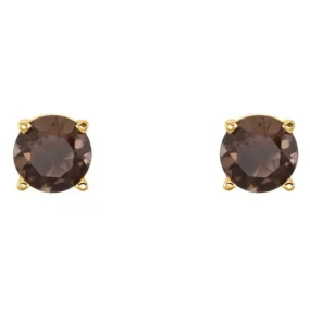 14K Yellow 5 mm Natural Smoky Quartz Stud Earrings with Friction Post