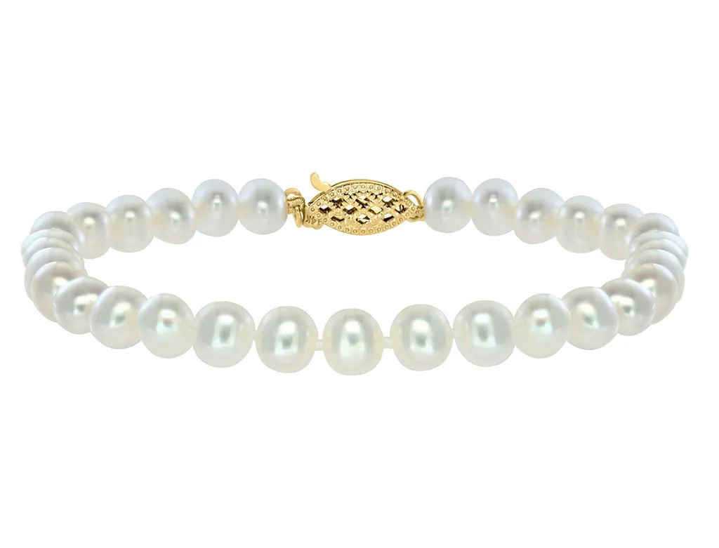 14K Yellow Gold 5-5.5mm Freshwater Pearl Strand Bracelet